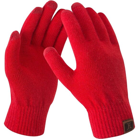🆕 Women Red Stretch Thermal Magic Gloves Warm Winter Knitted Fleece Texting - Picture 1 of 6
